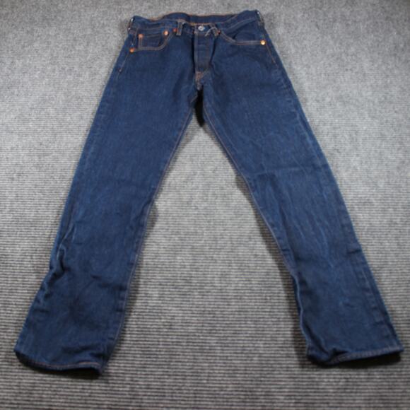 Levi’s 501 Jeans Mens 32x31 Dark Blue Original Button Fly Straight Leg - Picture 2 of 12